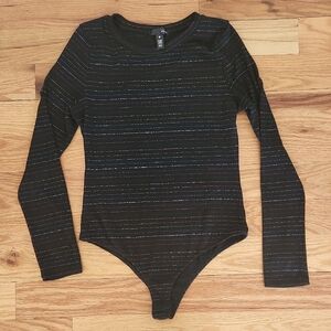 Aqua Striped Long Sleeve Bodysuit, SZ L